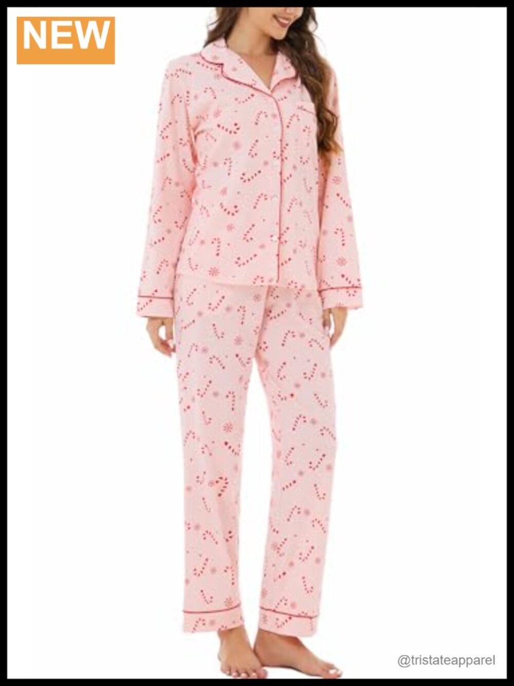 Womens 100% Cotton 2 Piece Pajama Set Long Sleeve Button Notch Collar Loungewear